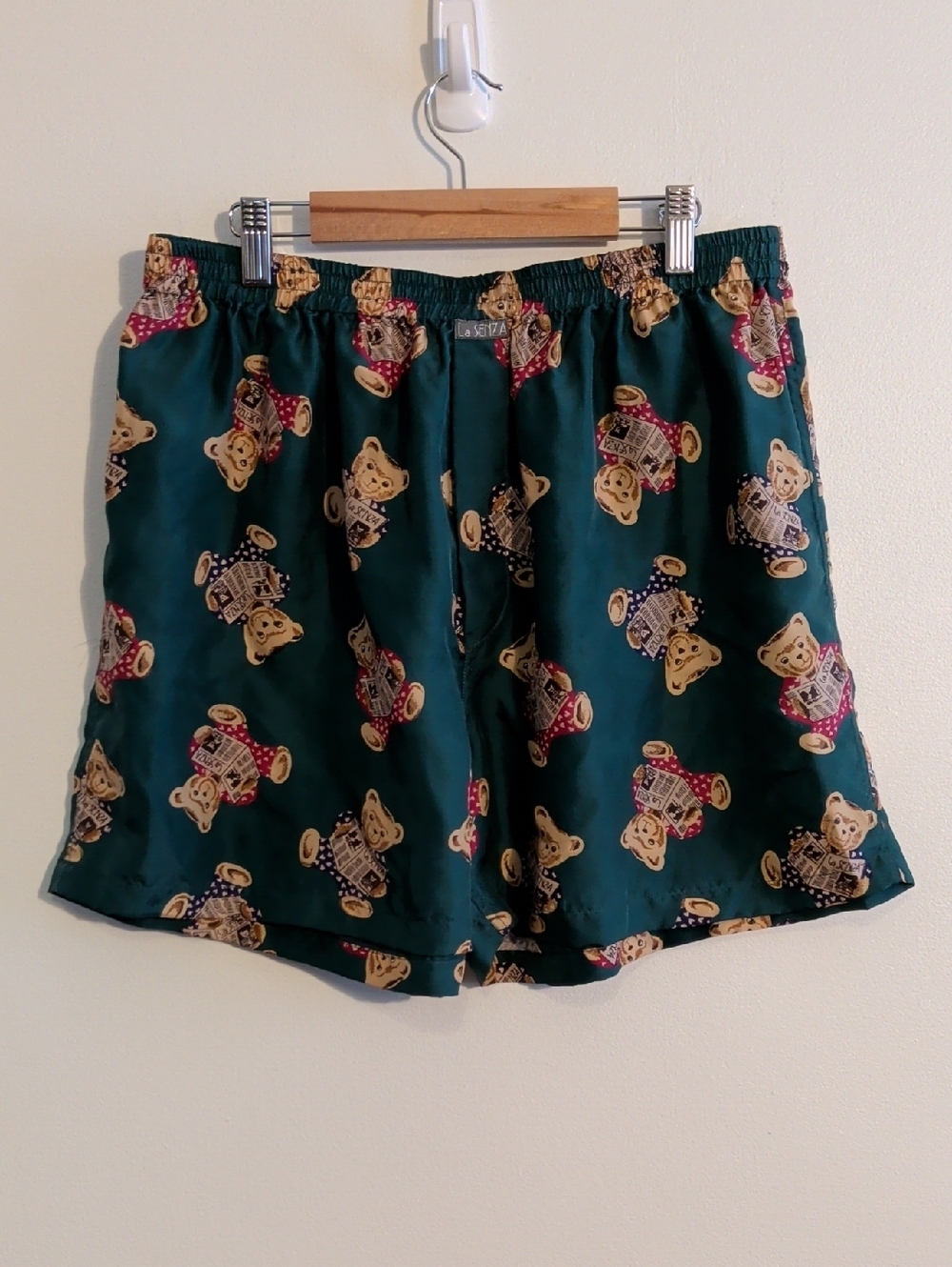 VINTAGE LA SENZA teddy bear print silk lounge shorts - size m - Picture 1 of 10